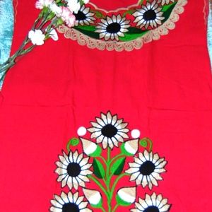 A Red Floral handmade Dress 👗